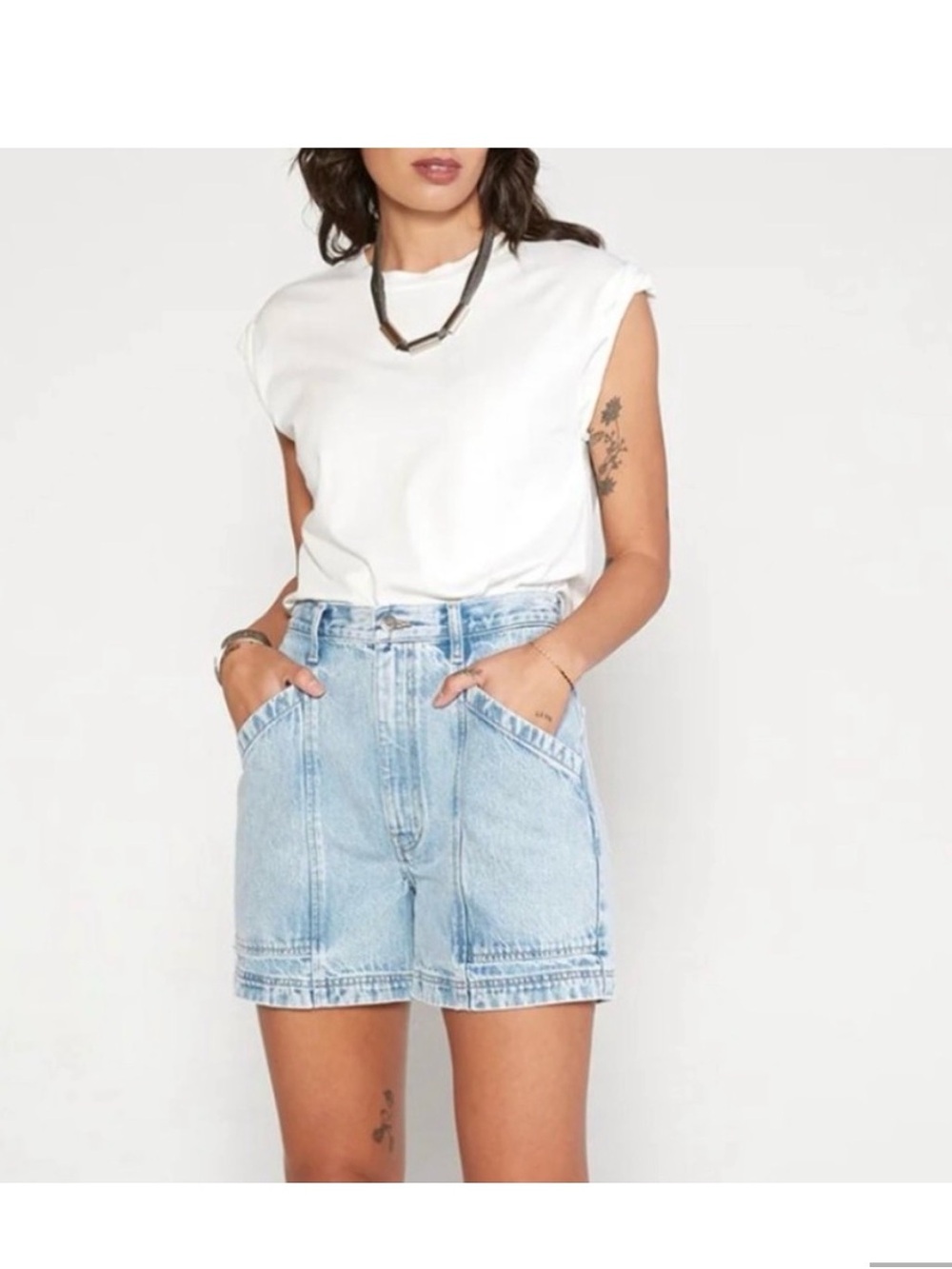 Etica High-Waist Light Wash Denim Shorts
